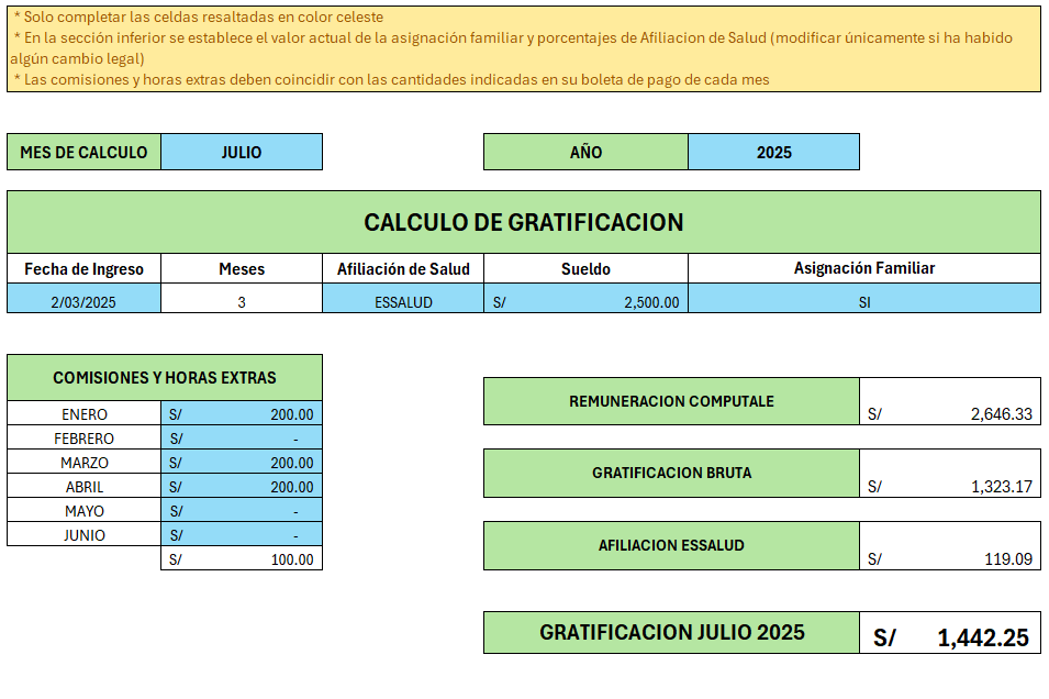 Vista previa de la plantilla de cálculo de gratificación publicada en UtilisPro